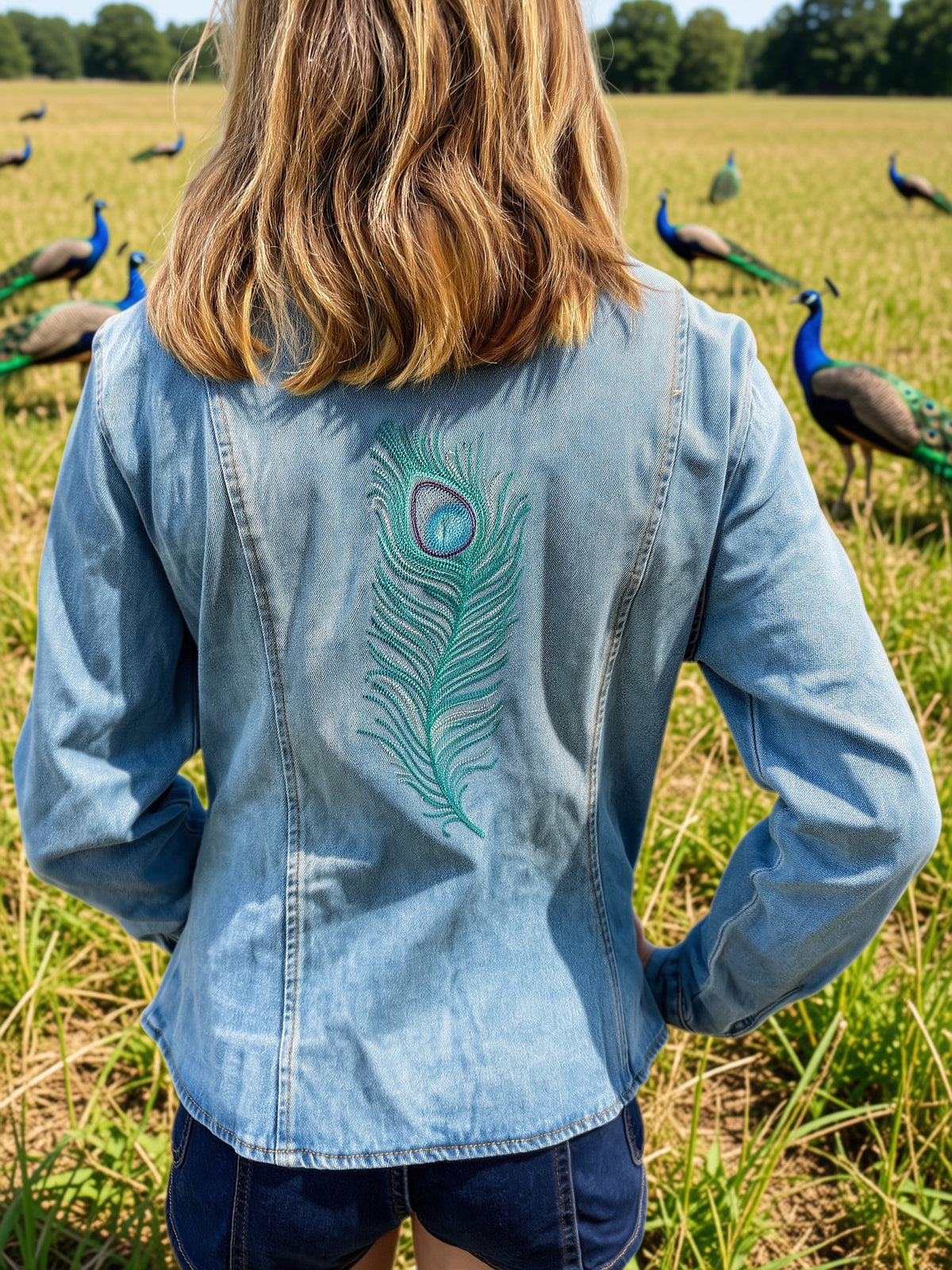 Denim Jacket Peacock Quill